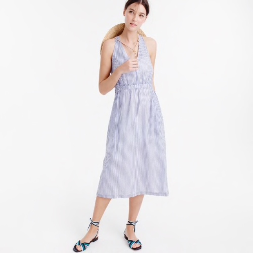 J. Crew | Blue & White Striped Midi Dress